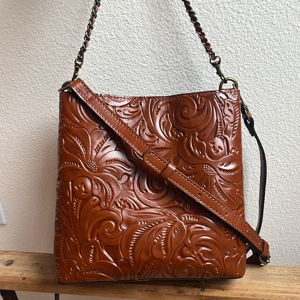 Patricia Nash LEDRA Tooled Bucket Bag, Florence Brown